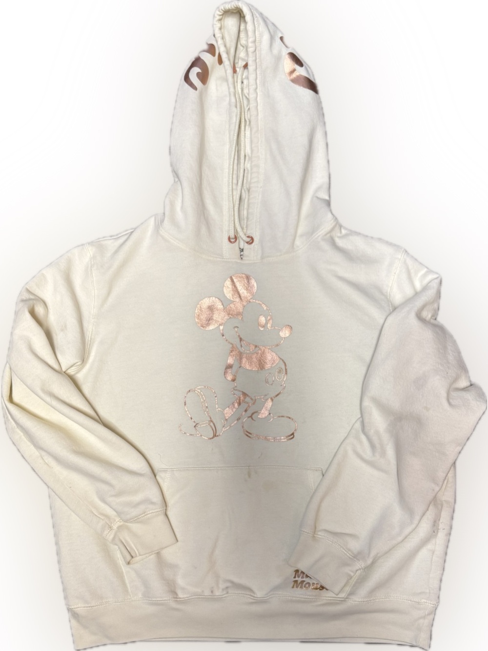 Mickey Mouse Cream Hoodie with Rose Gold Mickey Graphic | Sz XXL